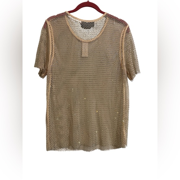Anthropologie Sunday in Brooklyn Cream Rhinestone Mesh Top With A Cami Size XL - Picture 5 of 6